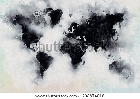 World map with Aquarelle water color paint effect