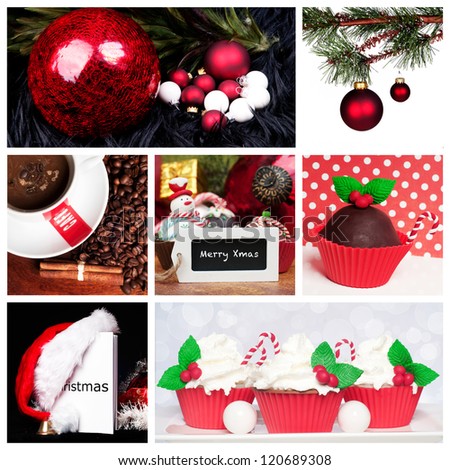 Christmas collage in red and white and green