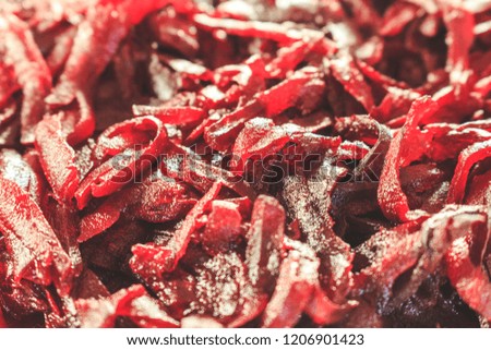 Freshly grated beet close up close one without products