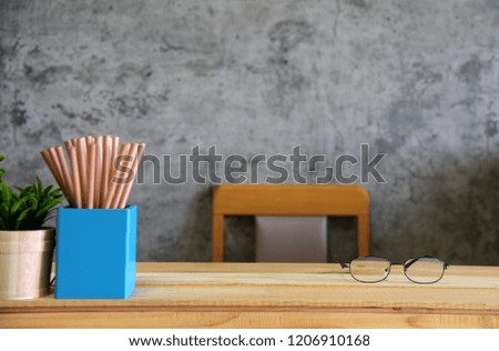 Loft style room with glasses Wood Working Table