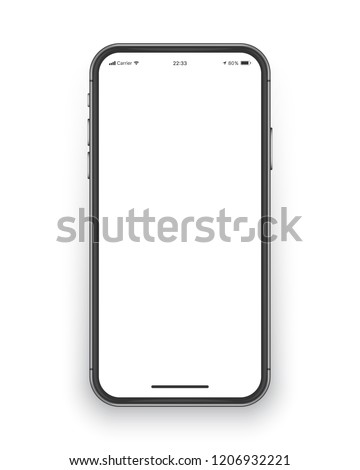 Photo Realistic Frameless Smartphone Screen Vector Mockup Isolated on White Background for Mobile Application, Web Site, Game, Presentation UI UX Design Template Royalty-Free Stock Photo #1206932221
