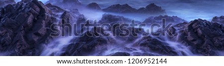 Water with rock nature photo with long exposure fog effect.Panorama or banner abstract color ocean background