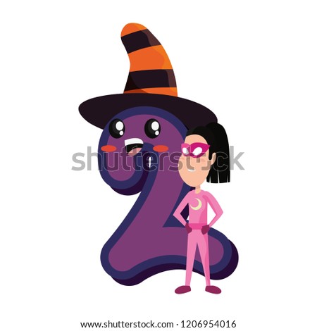 girl with costume and character number halloween