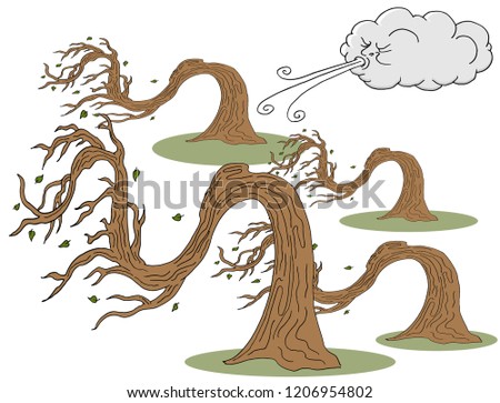 An image of a Twisted Trees and Cloud Blowing Wind cartoon.