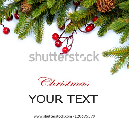 Christmas..Fir tree.Pine tree. Evergreen Border Design.Frame.Isolated on a white background