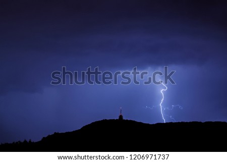 Lightning strike on the hill Zobor above the city of Nitra, Slovak republic.