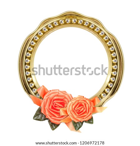 Golden frame with floral decor isolated on a white background
