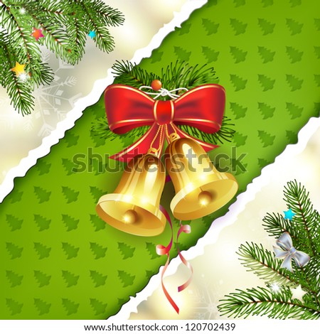 Christmas bells with bow and pine tree