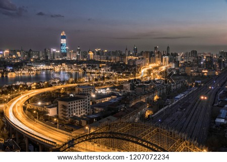 night view of jinan shunhe elevated road Translation:"accurate time correction" Royalty-Free Stock Photo #1207072234