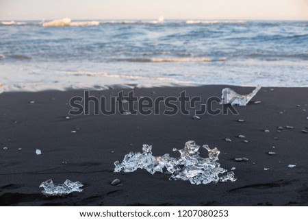 Ice figure on the shore near Iceland iceberg lagoon