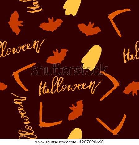 Halloween cartoon seamless pattern. Hand drawn vector background. Illustration can be used for poster, t-shirt, banner, flyer, invitation and mug.