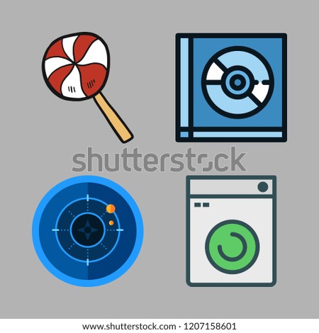circle icon set. vector set about lollipop, radar, washing machine and compact disc icons set.