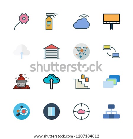 structure icon set. vector set about spray, chimney, networking and molecules icons set.