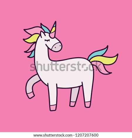 Vector illustration of cute unicorn standing proud