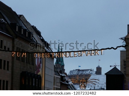 Christmas Decoration City Nuremberg with German Text "Zum Christkindlesmarkt"