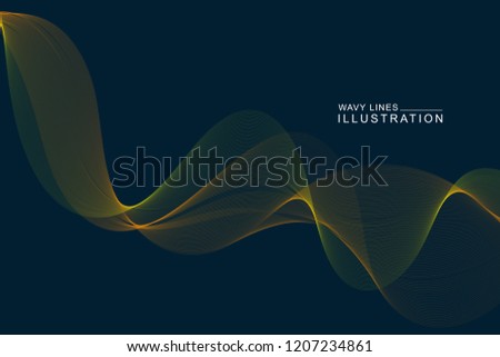 Abstract wavy lines background. Smoke waves design element. Isolated in dark color.