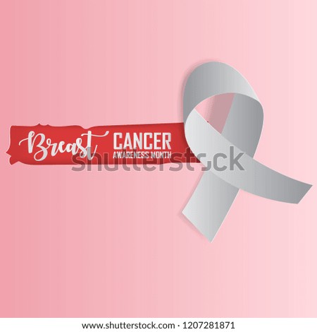 Breast cancer awareness month with paper art ribbon. World breast cancer concept. Vector Illustration