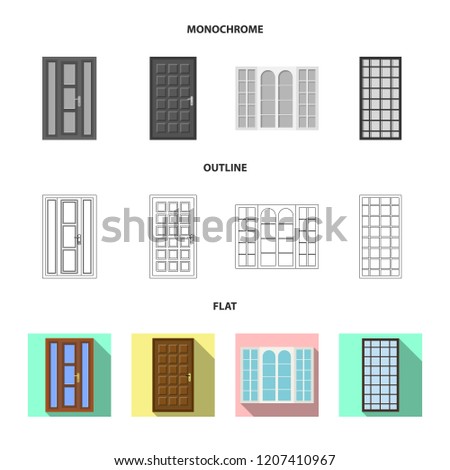 Isolated object of door and front logo. Set of door and wooden stock vector illustration.