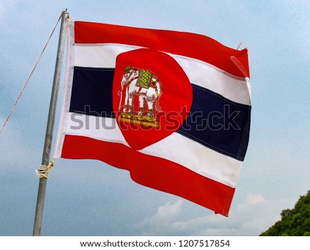 The Thai Navy flag is 3 white , red and blue with an elephant in the middle of the flag.