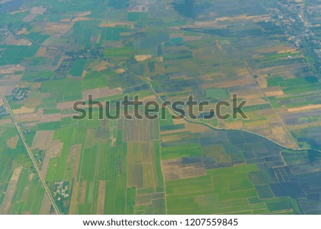Top view of village  and fields,Take pictures from the plane