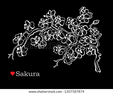 Decorative sakura flowers, design elements. Can be used for cards, invitations, banners, posters, print design. Floral background in line art style