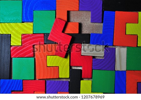 Selectively focused wooden bricks of puzzles