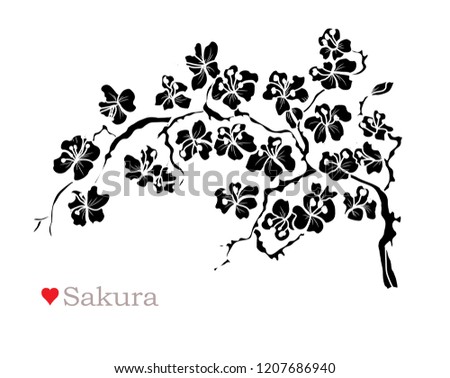 Decorative sakura flowers, design elements. Can be used for cards, invitations, banners, posters, print design. Floral background in line art style