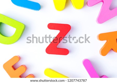 Z letters in English made from wood bright colors.