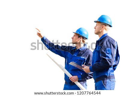 Male Architect Showing Something To His Partner On White Background