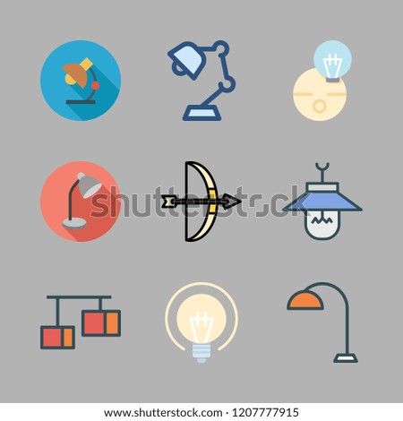 bulb icon set. vector set about idea, lamp, desk lamp and arrows icons set.