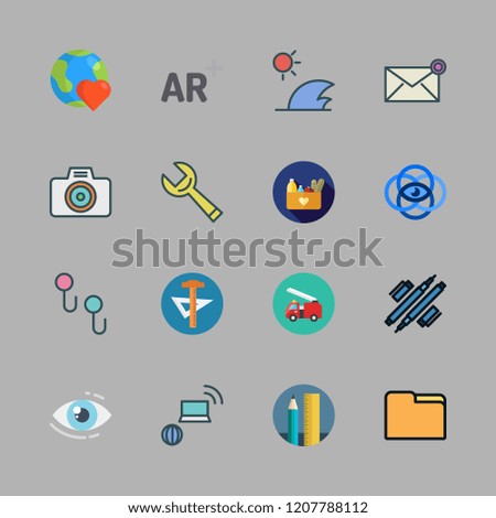 view icon set. vector set about laptop, waves, office material and planet earth icons set.