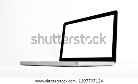 Close up of A Laptop modern empty white screen isolated on clean white background. Technology picture. Front view of Notebook.