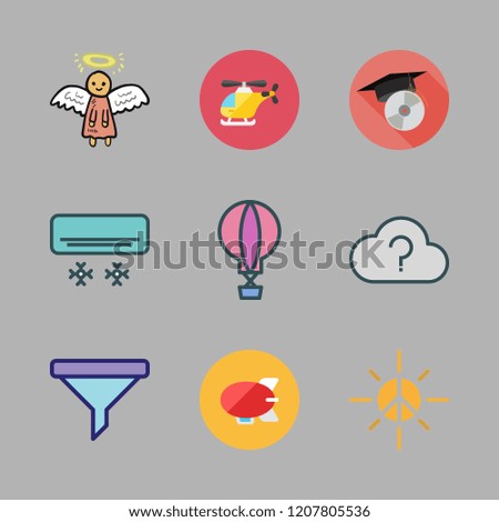 air icon set. vector set about graduation, zeppelin, angel and helicopter icons set.
