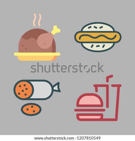 meat icon set. vector set about hot dog, chicken, salami and hamburger icons set.