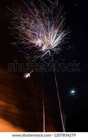 Long exposure of fireworks exploding in the sky at night