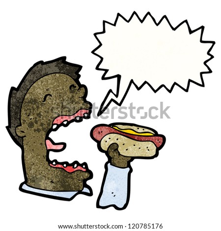 cartoon man eating hotdog