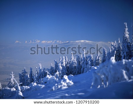 view to Pilsko Mountain and Tatry Mountains from Skrzyczne Mountain, Beskid Slaski Mountains, Silesian region, Poland