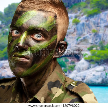 portrait of a mad soldier, outdoor