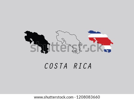 Costa Rica outline map country shape state borders 