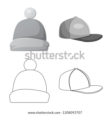 Isolated object of headgear and cap symbol. Set of headgear and headwear stock symbol for web.