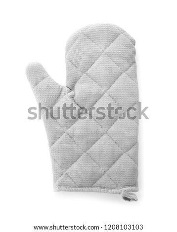 Oven glove for hot dishes isolated on white, top view Royalty-Free Stock Photo #1208103103