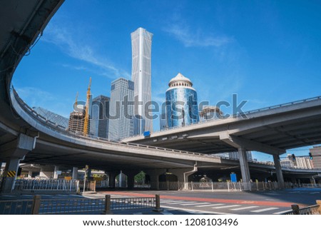 Skyline panorama and road traffic of modern urban buildings in Beijing China