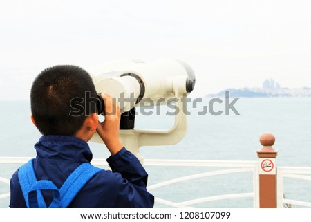 Binoculars. Binoculars telescope on observation deck for tourist