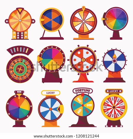 Isolated on white vector wheel fortune. Flat set for casino and gambling games in bright colors. Modern design Royalty-Free Stock Photo #1208121244
