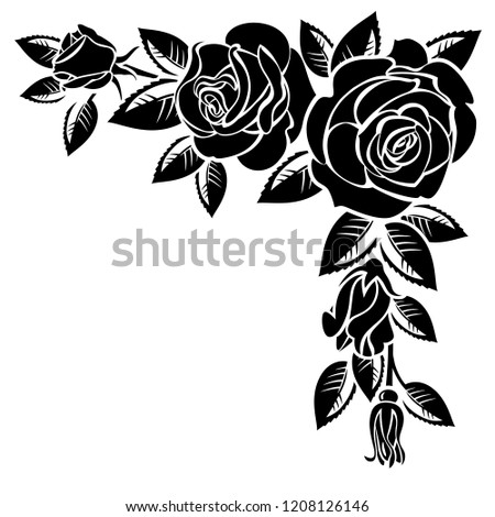 Corner of roses on a white background;