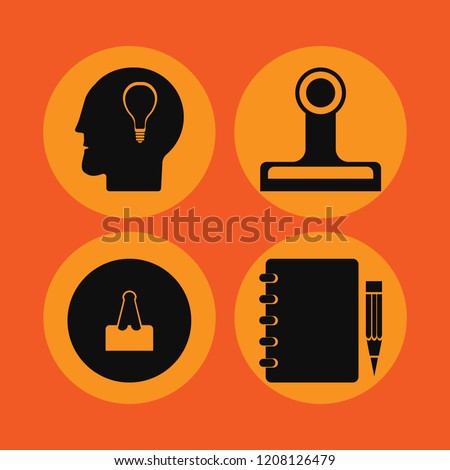 pad icon. pad vector icons set bulb head, paper clip and notebook pencil