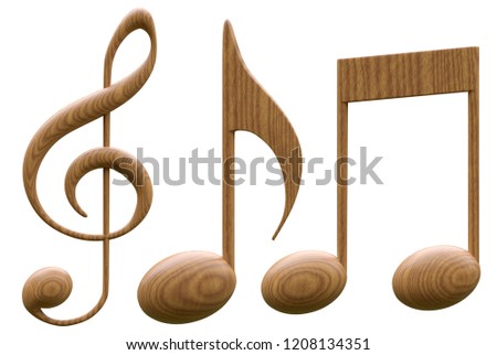 Wood texture music note icon symbol. 3D Illustration rendering with clipping path