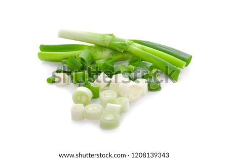 green onion slice on white background