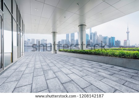 Modern city commercial office area square platform and coastal city background scenes.
