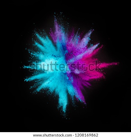 Colored powder explosion isolated on black background. Royalty-Free Stock Photo #1208169862